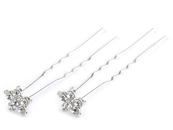 Ac de păr elegant tip floare cu strasuri și perlă centrală (11mm) - Cristal