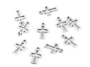 Pandativ talisman cruce din metal, cu două fețe (11x17 mm) - Platinat