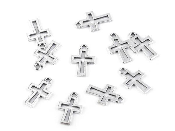 Pandativ talisman cruce din metal, cu două fețe (11x17 mm) - Platinat