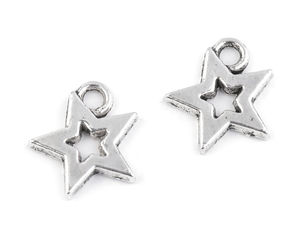 Pandantiv metalic în formă de stea pentru îmbrăcăminte, încălțăminte și accesorii - 12x12 mm, Platinat