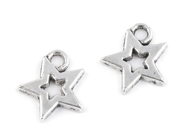 Pandantiv metalic în formă de stea pentru îmbrăcăminte, încălțăminte și accesorii - 12x12 mm, Platinat