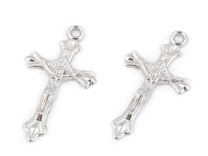 Pandantiv crucifix cu finisaj platinat pentru rozarii și confecționarea bijuteriilor, 17x31 mm