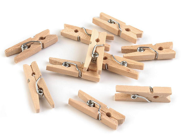 Mini cârlige premium din lemn - Cleme de 4x25 mm din lemn natur pentru craft, panouri foto și proiecte creative