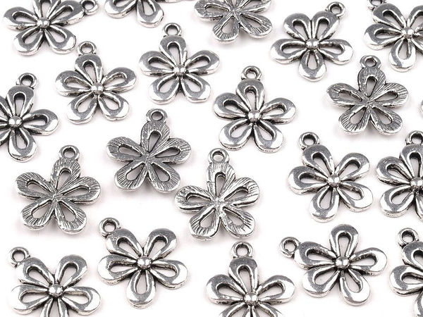 Pandantiv talisman și cheiță de fermoar în formă de floare, platinat (15x18 mm) - Decorațiune metalică florală