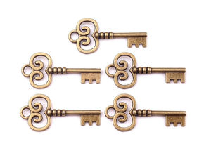 Pandantiv tip talisman în formă de cheie, alamă vintage (19x40mm) - Cheiță metalică decorativă pentru îmbrăcăminte, încălțăminte și accesorii