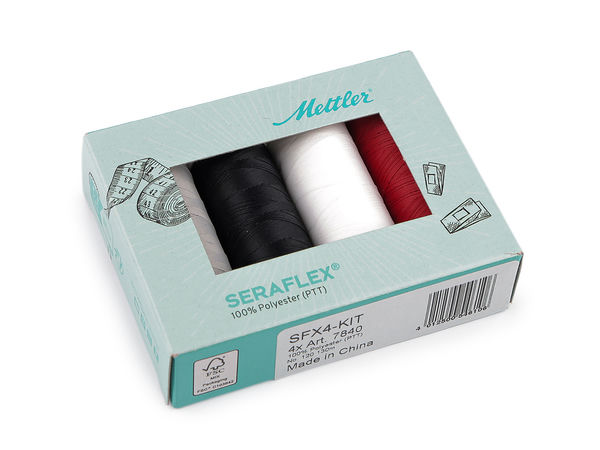 Set ață de cusut elastică din poliester Seraflex (4 x 130m) - Ață elastică premium pentru tricotaje, costume de baie și materiale elastice