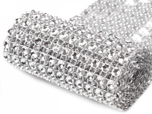 Panglică decorativă lată cu cristale (58mm) - Bandă metalizată elegantă cu aspect de piatră pentru lucru manual, nunți și aranjamente festive