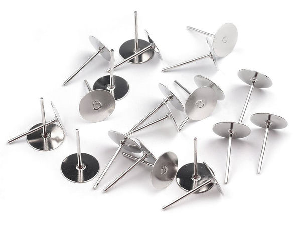 Baze pentru cercei cu șurub, cu platou plat de 8 mm, aspect platinat, pentru crearea de bijuterii