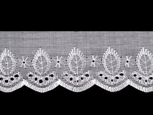 Dantelă Premium Broderie Anglaise Madeira - Bandă festonată de 50 mm cu broderie spartă pentru croitorie, îmbrăcăminte și decorațiuni interioare (Alb)