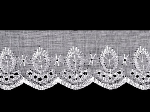 Dantelă Premium Broderie Anglaise Madeira - Bandă festonată de 50 mm cu broderie spartă pentru croitorie, îmbrăcăminte și decorațiuni interioare (Alb)