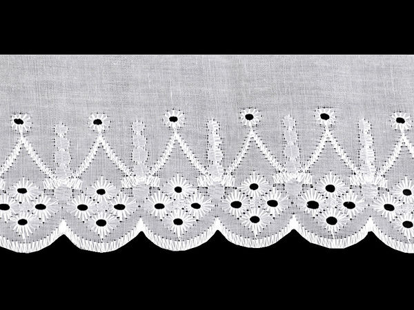 Dantelă Broderie Anglaise Madeira Premium din Poliester Albă - 75mm