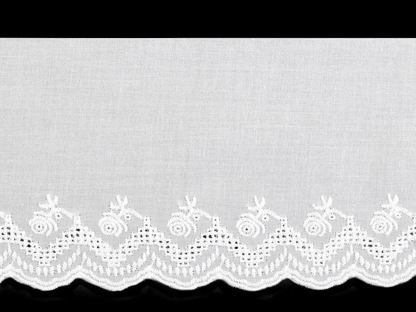 Dantelă albă elegantă din bumbac tip broderie spartă - Bandă de dantelă Madeira de 11 cm cu trandafiri brodați pentru cusut și lucru manual