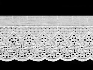Dantelă premium Broderie Anglaise Madeira - Broderie florală din poliester, 80mm, alb