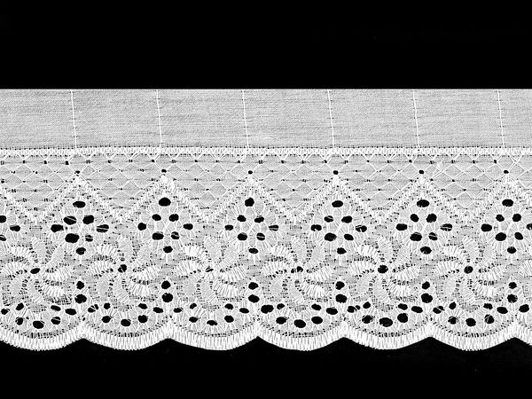 Dantelă premium Broderie Anglaise Madeira - Broderie florală din poliester, 80mm, alb