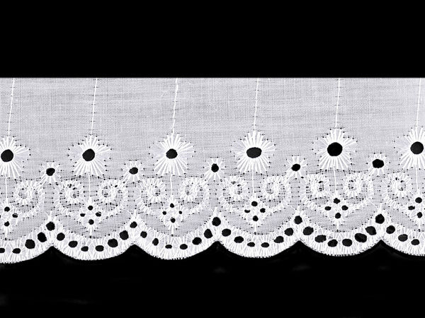 Dantelă albă premium din poliester Broderie Anglaise Madeira - 65mm