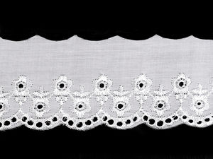Bordură de dantelă premium albă Broderie Anglaise Madeira - Dantelă brodată elegantă cu ochiuri, 60 mm