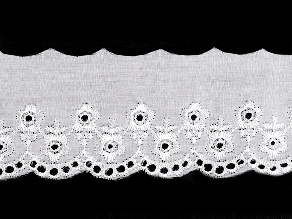 Bordură de dantelă premium albă Broderie Anglaise Madeira - Dantelă brodată elegantă cu ochiuri, 60 mm