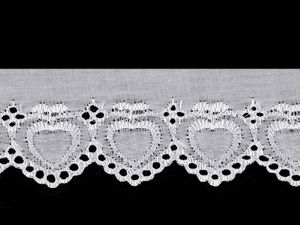 Dantelă albă Broderie Anglaise Madeira - Panglică din poliester cu broderie spartă, 60 mm