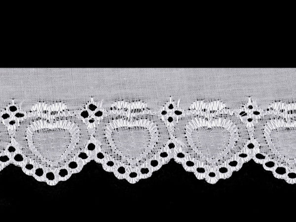 Dantelă albă Broderie Anglaise Madeira - Panglică din poliester cu broderie spartă, 60 mm