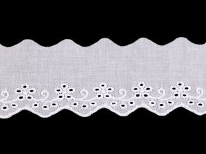 Bandă din dantelă de bumbac Broderie Anglaise (40mm) – Dantelă premium Madeira alb natur