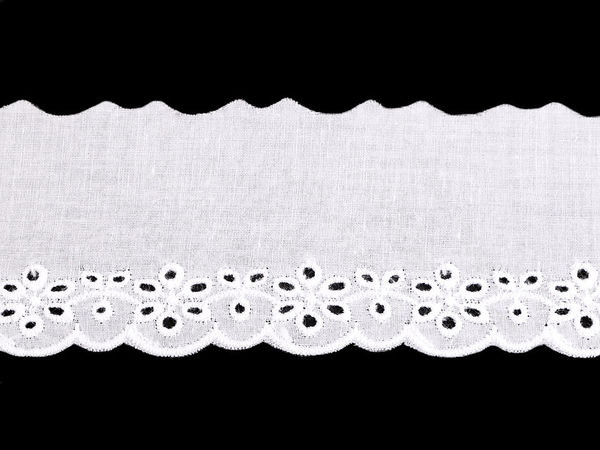 Dantelă din bumbac premium Broderie Anglaise Madeira - 50mm, Alb imaculat