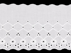 Dantelă Broderie Anglaise Madeira din bumbac premium - Panglică cu bordură brodată festonată și găurele, lățime 12 cm, alb-murdar