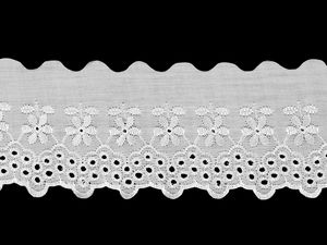Dantelă albă tip bordură Broderie Anglaise Madeira - Panglică brodată din poliester, 80 mm