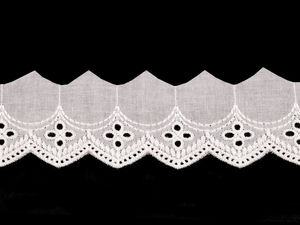 Dantelă din bumbac Broderie Anglaise Madeira Premium, Crem - Broderie spartă și margine festonată de 45 mm
