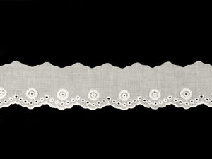Bordură de dantelă din bumbac premium Broderie Anglaise Madeira (40mm) - Alb-unt