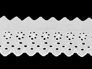 Dantelă Broderie Anglaise tip Madeira din poliester premium - Alb, broderie spartă florală de 80 mm