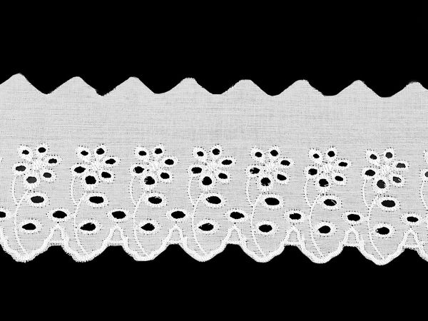 Dantelă Broderie Anglaise tip Madeira din poliester premium - Alb, broderie spartă florală de 80 mm