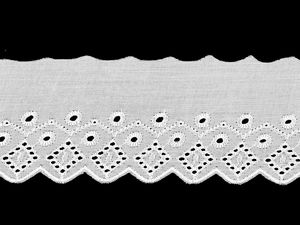 Dantelă Madeira albă din poliester broderie anglaise (lățime 80 mm) - Broderie spartă premium pentru articole vestimentare și decorațiuni