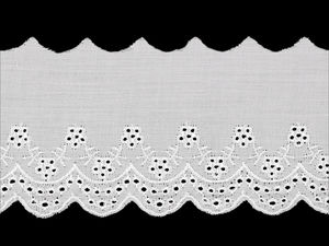 Dantelă premium albă tip broderie engleză Madeira - Model floral decupat, 85 mm