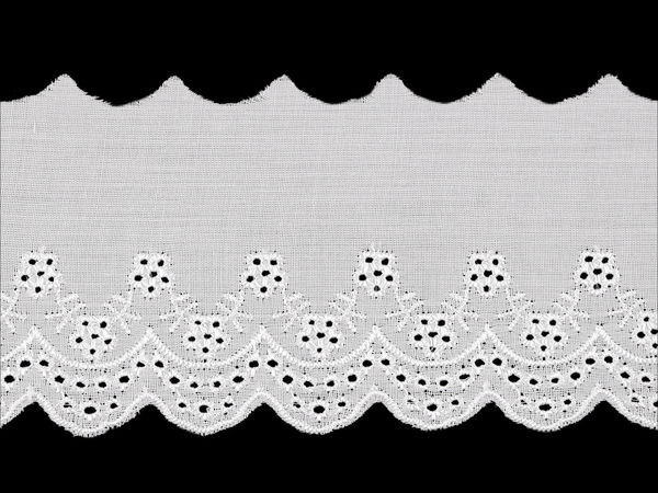 Dantelă premium albă tip broderie engleză Madeira - Model floral decupat, 85 mm