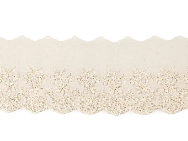 Bordură de dantelă premium din bumbac Broderie Anglaise Madeira, lățime 80 mm, broderie spartă