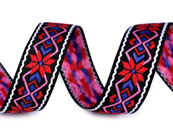Panglică decorativă jacquard cu motive tradiționale folclorice - Bandă țesută de 24 mm pentru îmbrăcăminte, decorațiuni și proiecte de galanterie