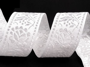 Panglică decorativă premium din jacquard țesut cu model floral (lățime 40 mm) – Dantelă albă elegantă de galanterie pentru croitorie, păturici de bebeluși și proiecte creative