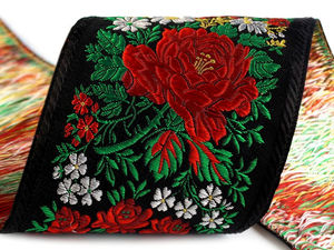 Panglică jacquard premium cu motive populare - Lățime 10 cm, Rolă 10 m