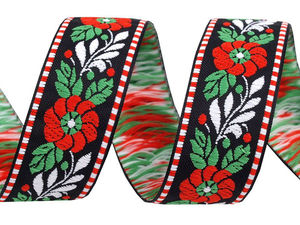Panglică premium țesută jacquard cu motive tradiționale - Bandă decorativă din poliester de 25 mm pentru costume, decorațiuni interioare și artizanat (rolă 25 m)
