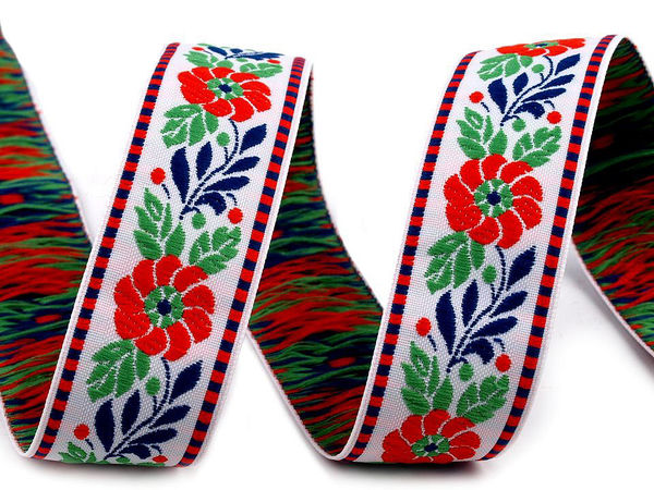 Panglică premium țesută jacquard cu motive tradiționale - Bandă decorativă din poliester de 25 mm pentru costume, decorațiuni interioare și artizanat (rolă 25 m)