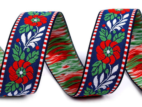 Panglică premium țesută jacquard cu motive tradiționale - Bandă decorativă din poliester de 25 mm pentru costume, decorațiuni interioare și artizanat (rolă 25 m)