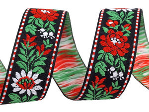 Panglică populară țesută premium de 25 mm - Pasmanterie tradițională cu model jacquard pentru costume, proiecte creative și decorațiuni (Fabricată în Cehia, 25 m)