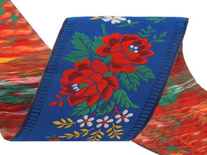 Panglică de galanterie premium țesută Jacquard cu motive populare, 55 mm