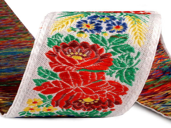Panglică Jacquard Premium Țesută pentru Costume Populare - Pasmanterie din Poliester, 70 mm
