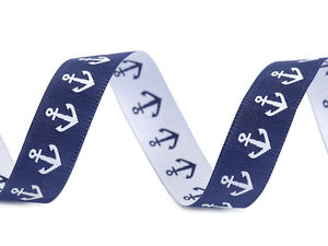 Panglică decorativă premium țesută Jacquard cu model ancoră - Lățime 18 mm