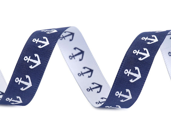 Panglică decorativă premium țesută Jacquard cu model ancoră - Lățime 18 mm