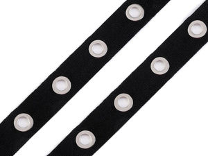 Bandă premium de galanterie cu ocheți metalici - lățime 24 mm, finisaj nichel negru