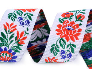 Panglică țesută jacquard pentru costume populare - Pasmanterie premium tip tapiserie, lățime 35 cm