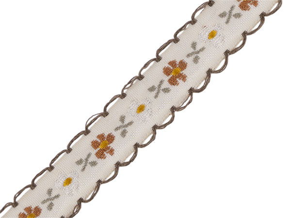Panglică jacquard țesută premium de 17 mm, pasmanterie cu motive tradiționale (Ecru deschis)