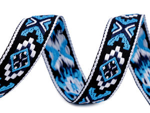 Panglică decorativă jacquard cu model geometric nativ american - Bordură cu motive folk și tribale de 20 mm pentru haine și accesorii